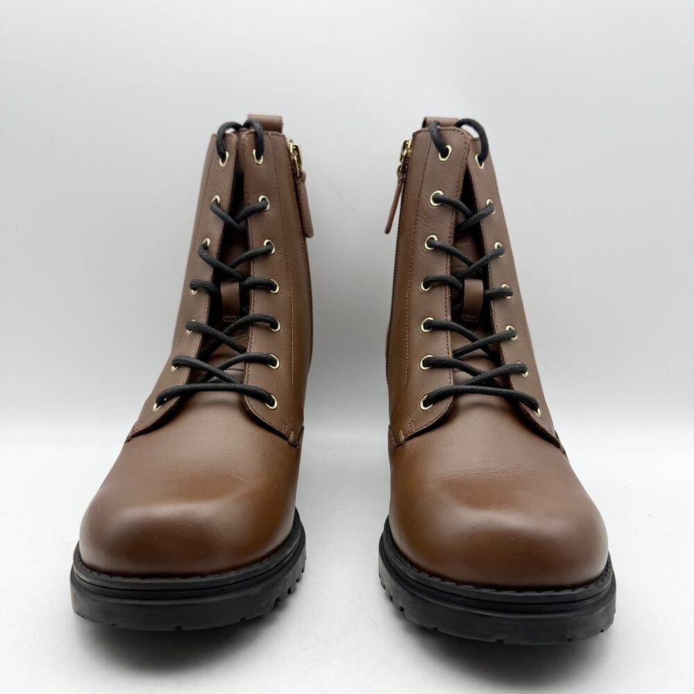 Cole Haan Womens Camea Combat Boots US 7 Brown Leather Zip Side Waterproof NWOB - Picture 6 of 12